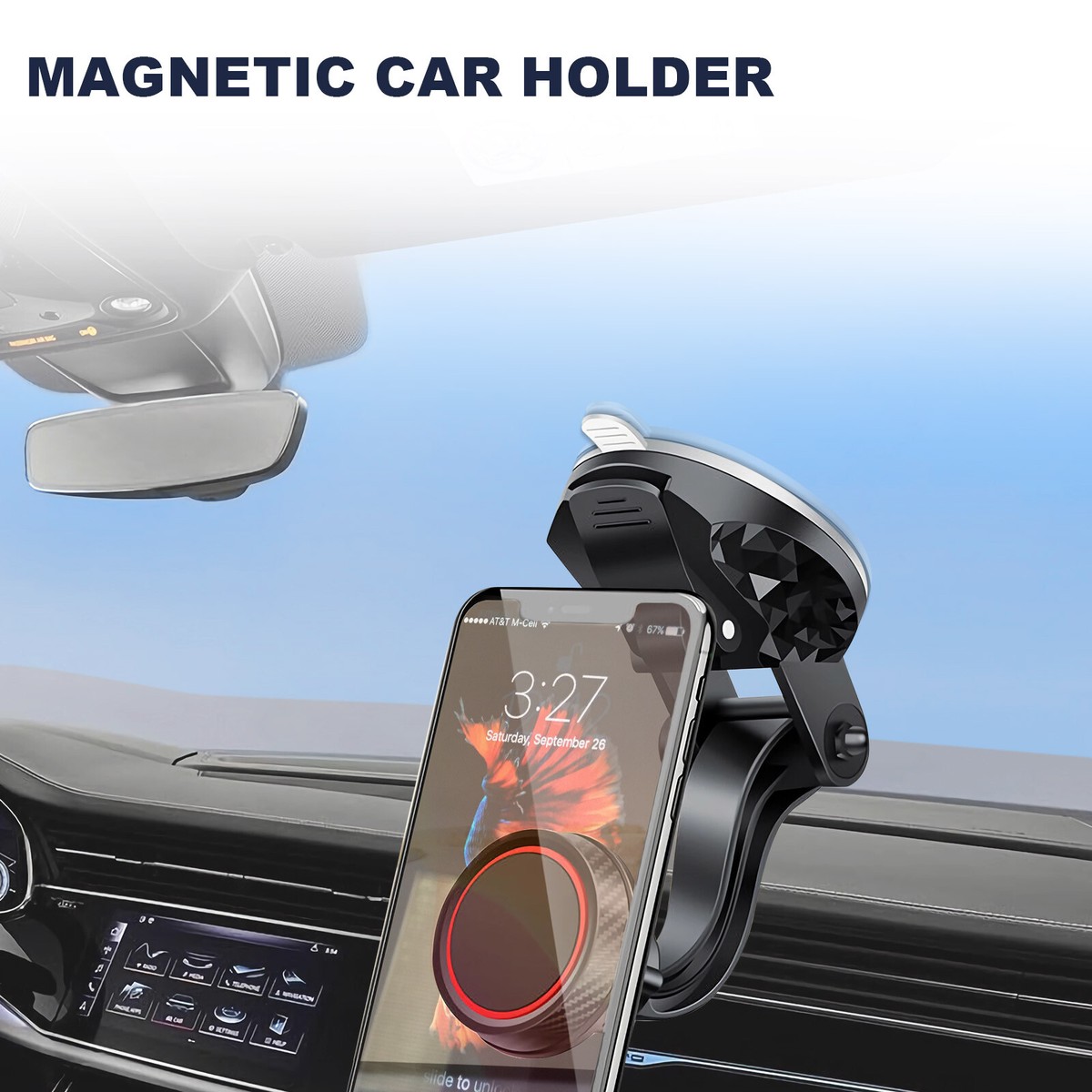 X69ZS Supporto agnetico per Telefono Auto con Ventosa, Supporto per Cruscotto / Parabrezza con Rotazione 360° - Grigio