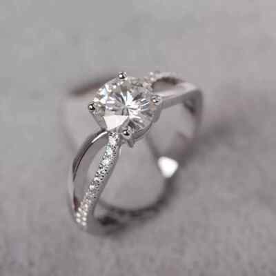 Simulated Diamond 14K White Gold Plated 2.0Ct Round Cut Women's Engagement Ring