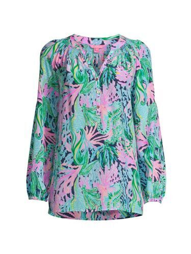 Lilly Pulitzer NWT Elsa Silk Top Bringing Mermaid Back $168 Size S - Picture 2 of 3