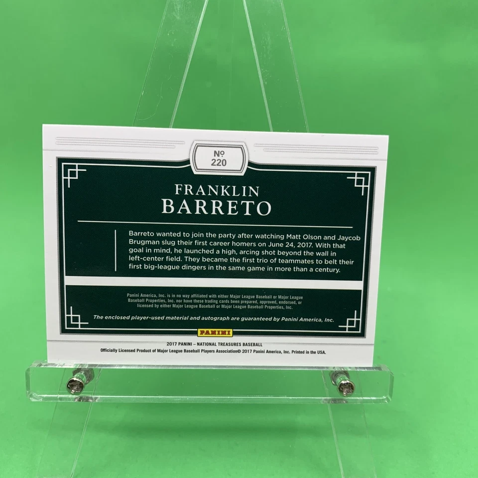 НАШИВКА 2017 PANINI NATIONAL TREASURES FRANKLIN BARRETO RPA С АВТОГРАФОМ /99 больных 3 цвета - Изображение 4 из 4