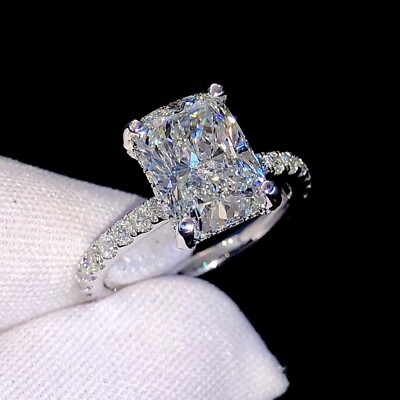 3.10 CTW Radiant Moissanite Hidden Halo Engagement Ring 14K White Gold Plated