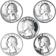 1976 P D S S S Washington Quarters Silver  Proof & BU & Clad P D S 5 Coin Set