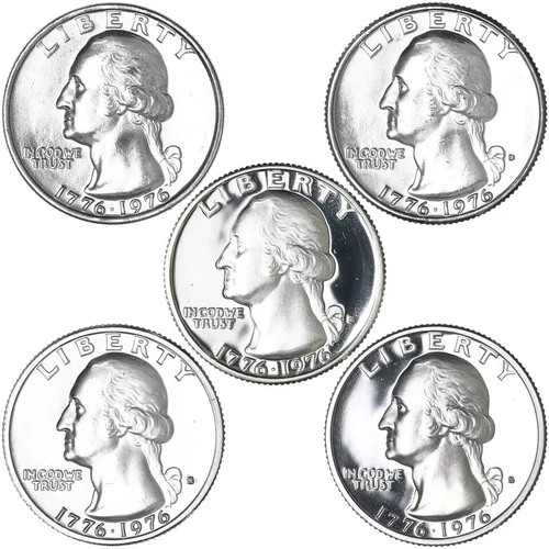 1976 P D S S S Washington Quarters Silver  Proof & BU & Clad P D S 5 Coin Set