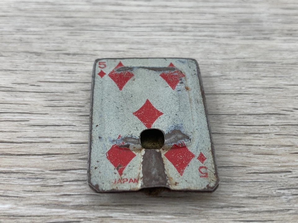 Vintage Cracker Jack Playing Card 5 of Diamonds Red Whistle Charm Token Prize - Image 3 of 4