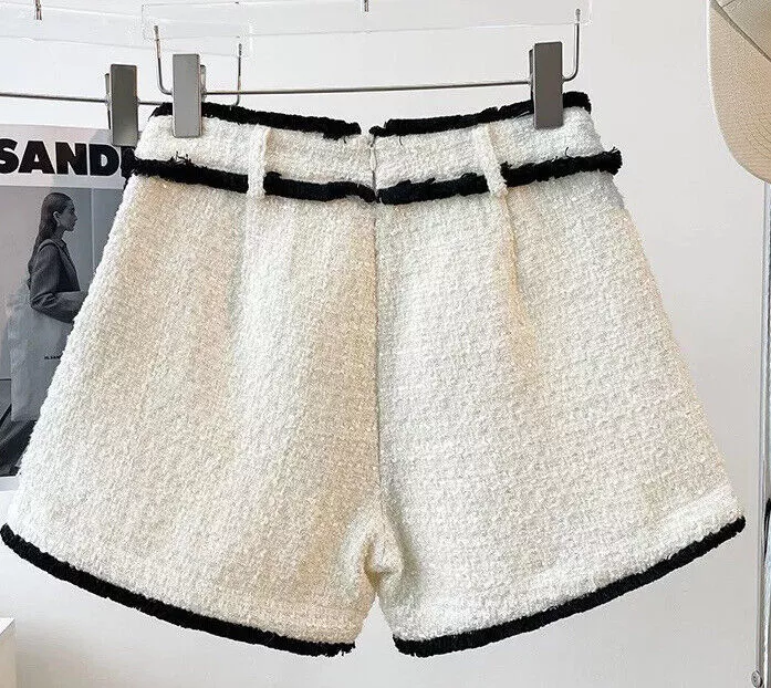 Winter Spring White Tweed Shorts Women High Waisted Elegant Shorts