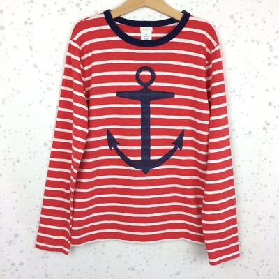 Crewcuts T-Shirt  Size 10 Boys' Striped Anchor Tee Red White Blue LS Nautical