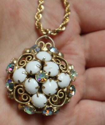 Juliana D&E Filigree Necklace Milk Glass Rhinestones