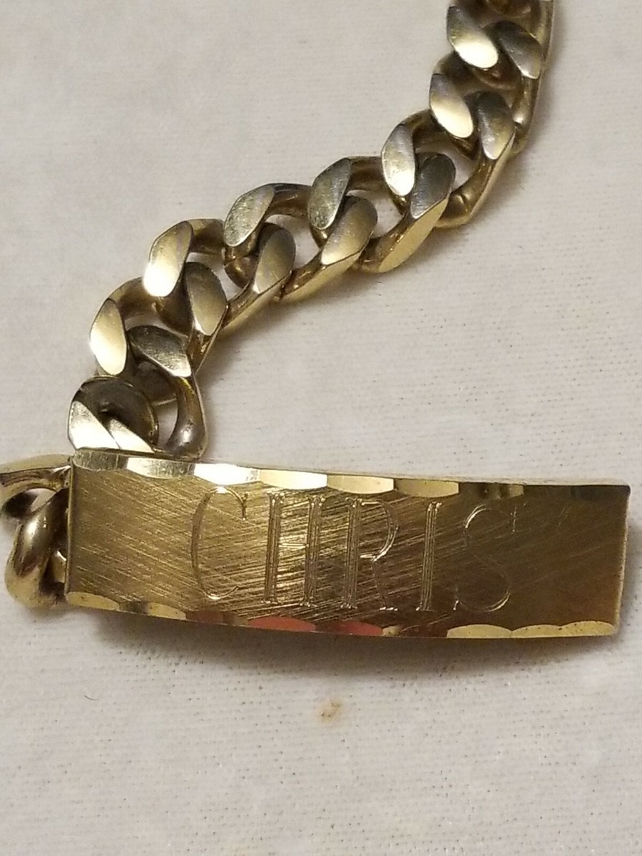 Vintage Spidel Usa Goldtone Id 9 Inch Bracelet Engraved Chris Vintage Spidel Usa Goldtone Id 9 Inch Bracelet Engraved Chris