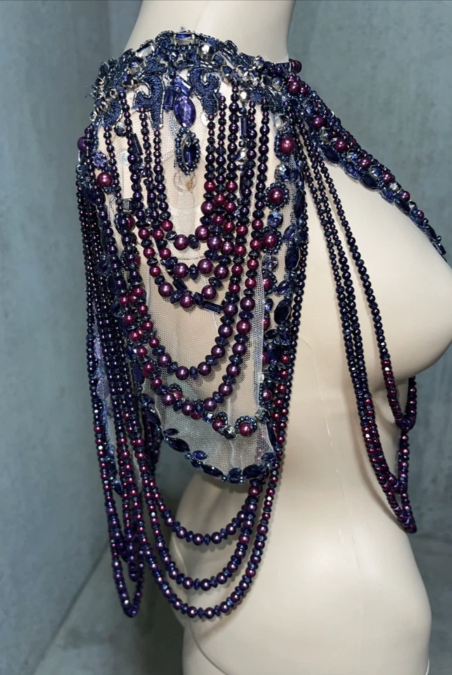 Monique Lhuillier Collection Draped Crystal Beaded Tulle Bolero Shrug Jacket OS - Image 4 of 4