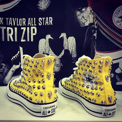 Scarpe Converse Gialle 2017 Fresh yellow Alte con Borchie Argento teschi |  eBay