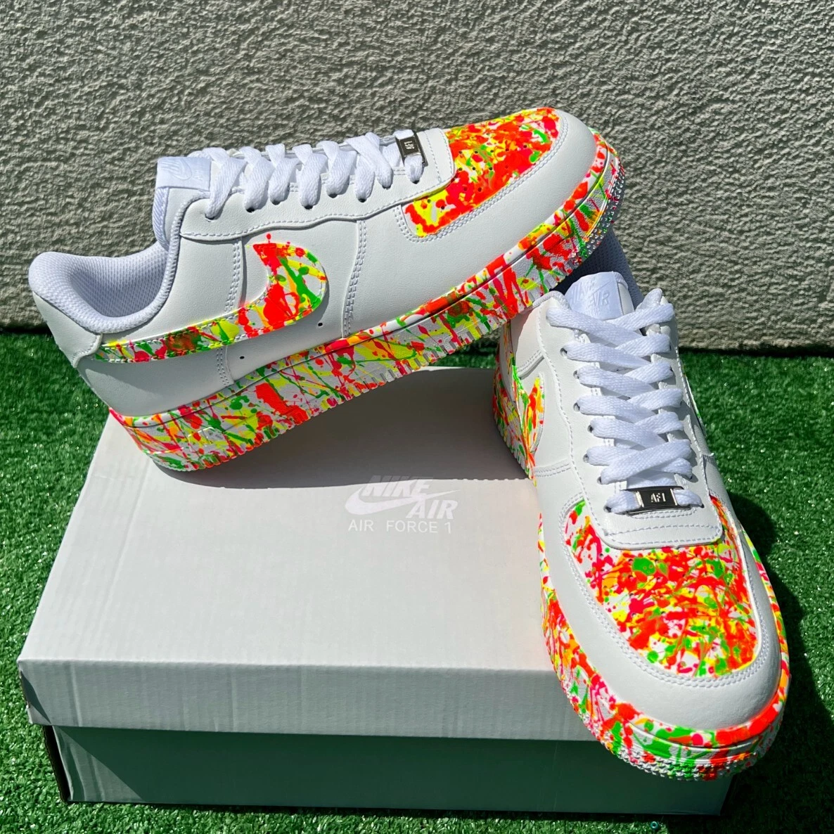 Air Force 1 Custom Neon Splatter Sneakers