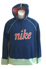 NIKE Therma-Fit Blue/Green Sweatshirt Hoodie w/ Thumb Holes Women's Size Medium