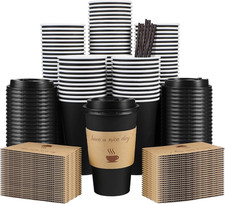 100 Pack 16 Oz Coffee Cups with Lids, Disposable to Go Paper Coffee Cups with Sl
