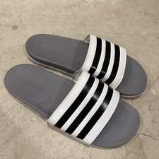 Adidas Mens Adilette Comfort GZ5895 Gray White Black Flat Slide Sandals Size 10