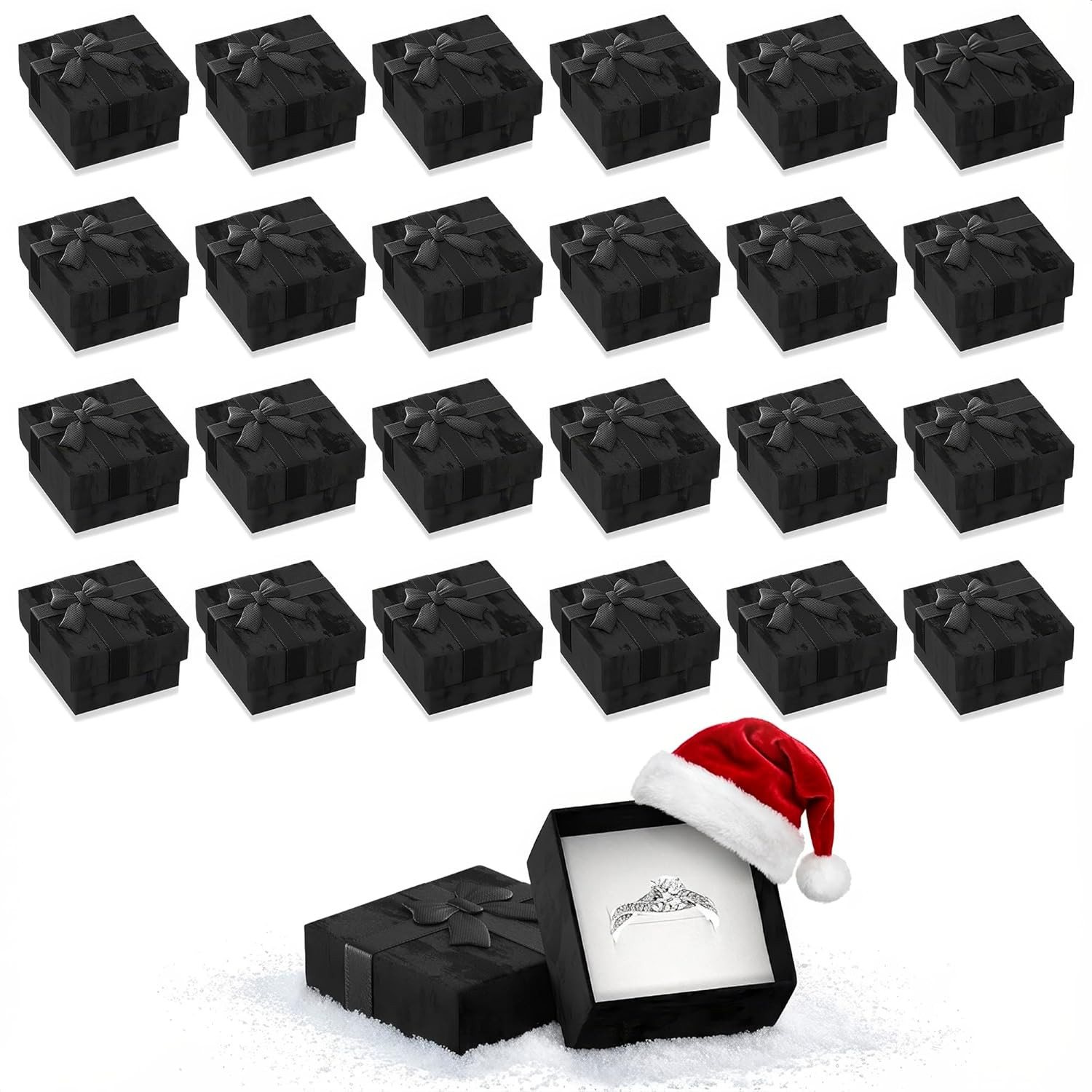 KETAR 24 Pcs Ring Boxes Bulk – Black Cardboard Ring Box, 1.57 X 1.57 Inch – Dura