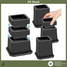 Adjustable Stackable Furniture Bed Risers Anti-Slip Chair Raisers Black Set of 4