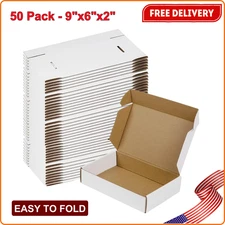 9X6X2 Shipping Boxes Set of 50, White Small Corrugated Cardboard Box, Mailer Box