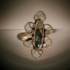 VTG Filigree Abalone Ring Long Oval Lace Detail sz 7