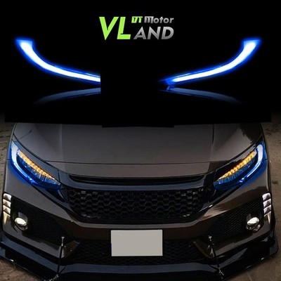 VLAND LED Projector Headlights For 16-21 Honda Civic Blue DRL Sequential Signal