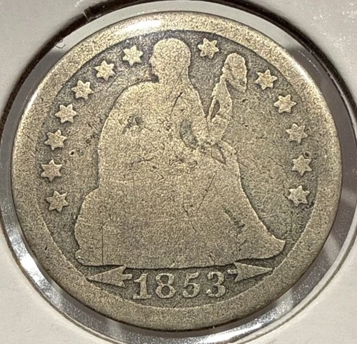 1853 Seated Liberty Dime With Arrows Silver 10C US Coin (U209)