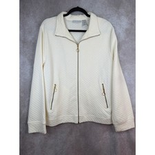 NWOT Jaclyn Smith Womens Cream Quilted Zip Up Jacket Gold Hardware Size XL