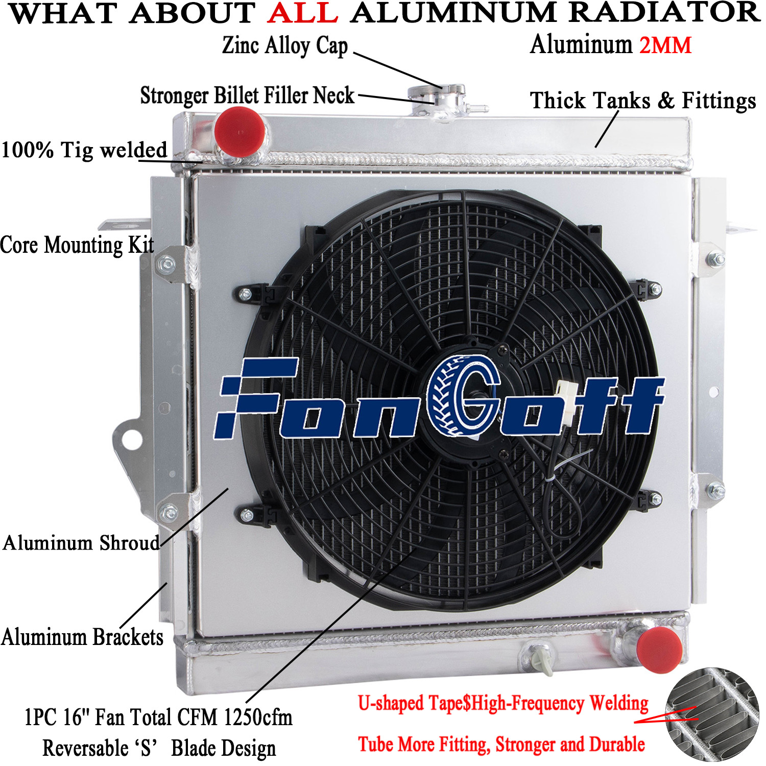 4 Row Radiator Shroud fan For 90-92 Toyota Land Cruiser FJ70/FJ73/FJ75 3F 4.0L.