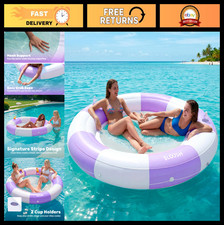 Inflatable Pool Lounger Float with Mesh, 80" Tanning Float, Double Ring Raft for