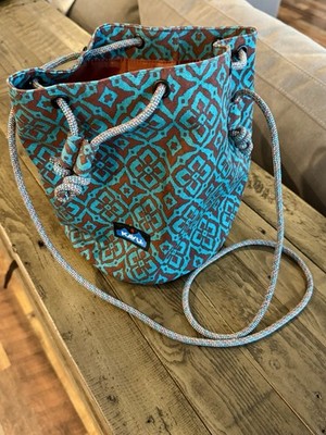 Kavu Turquoise And Copper Brown Patterned Drawstring Bucket Bag