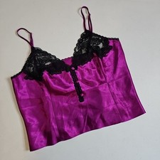 Fredericks of Hollywood Camisole Crop Top Satin Lace Lingerie Purple Black L