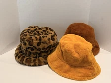Lot Of 3 Winter Faux Fur Fuzzy Bucket Hat Fluffy Warm Hat for Women Men Unisex