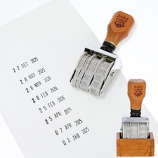 Roller Date Stamp Retro Date Stamper Inking Day Month Year with Wooden Handle