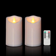 Pure White Flameless Candles, Patented 3D Dual-Led, Set of 2 Slanted Resin Pilla