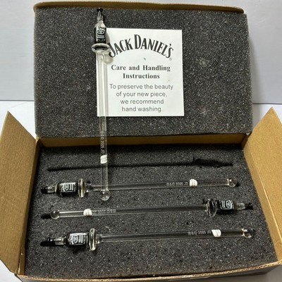 Vtg 2005 Jack Daniels Glass Swizzle Sticks Set of 4 Drink Stirrers NIB Lenox