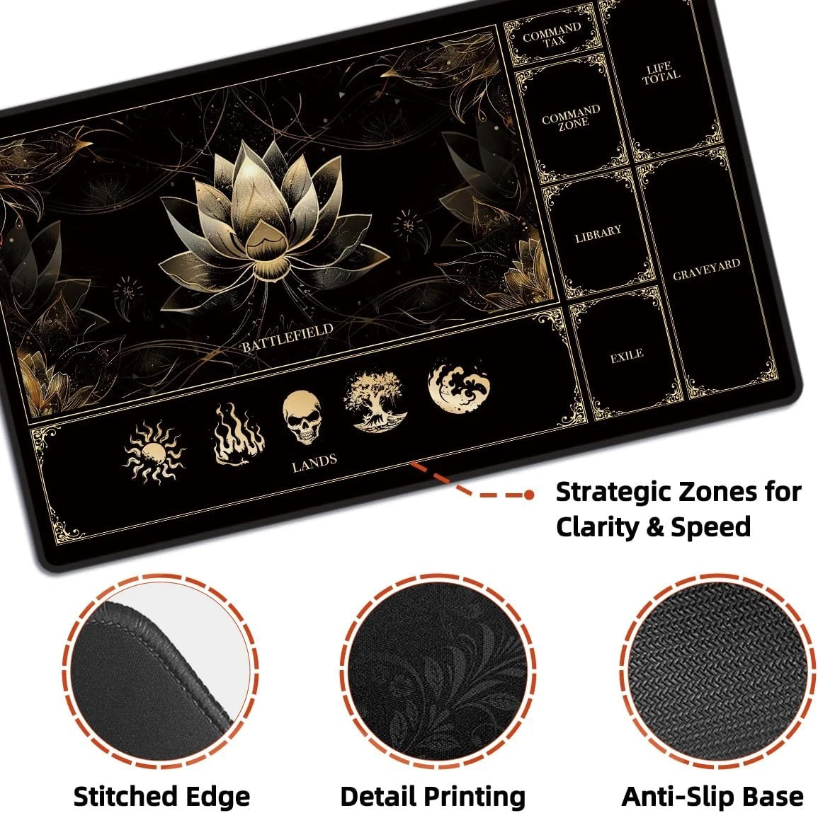 MTG Playmat with Play Zones – Magic Play Mat Card Game Mat for