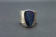 Fantastic Heavy Modernist 1970s Sterling Silver & Australian Opal Ring R/9 17.8g