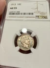 RAINBOW TONING!! 1913 Barber dime AU55 NGC beauty!