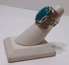 ✨VINTAGE✨ Turquoise And Sterling Silver RING Sz 6 Ornate Big Oval Stone - ISRAEL