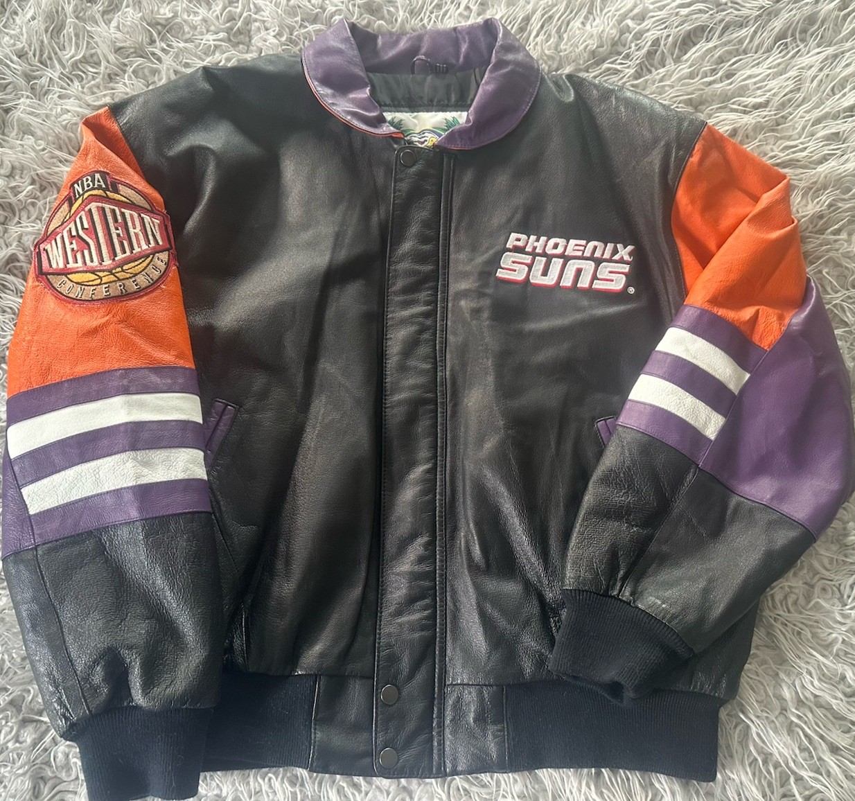Vintage 1990s Jeff Hamilton NBA Phoenix Suns NBA Full Leather Jacket Mens XL