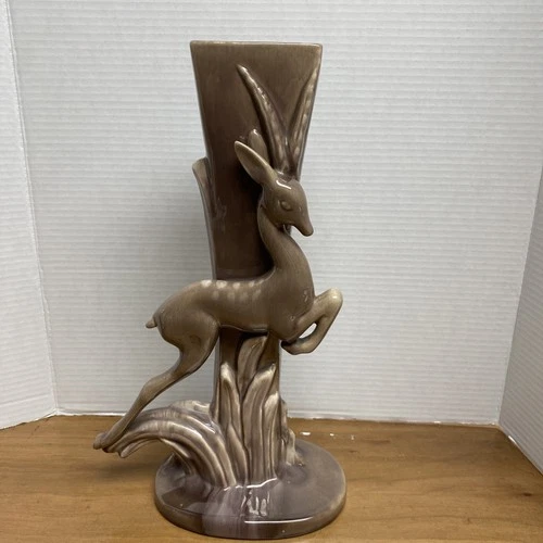 Vintage 15.25" MCM Brownish Gray Royal Haeger R706 Art Deco Elk Vase 1965