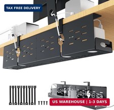 Under Desk Cable Management Tray - 32" Steel Cord Organizer, No-Drill C-Clamp