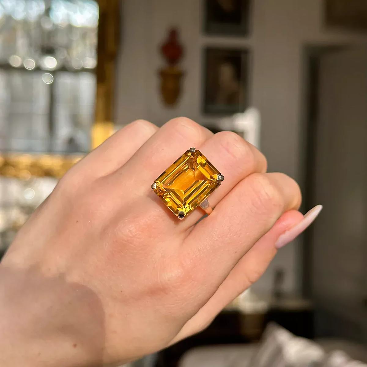 20 Emerald Cut Yellow Citrine Gemstone 925 Sterling Silver Ring All  Sizes