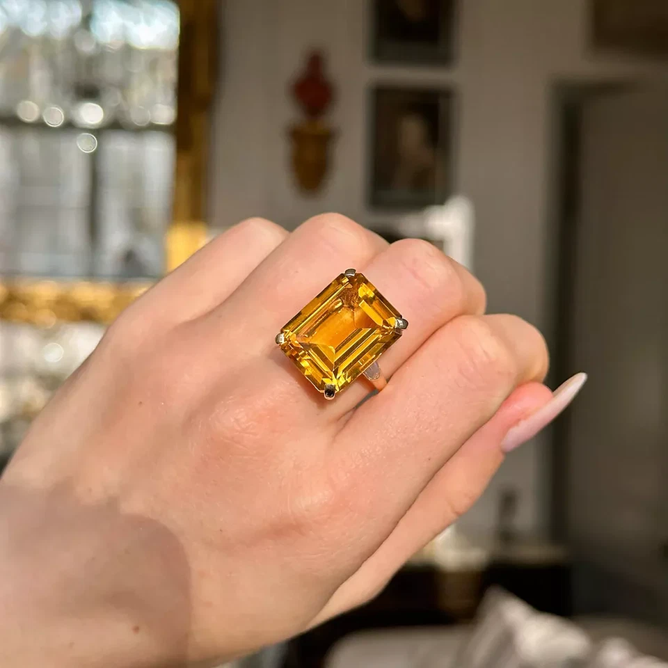 20 Ct. Emerald Cut Yellow Citrine Gemstone 925 Sterling Silver Ring All Sizes - Image 2 of 4