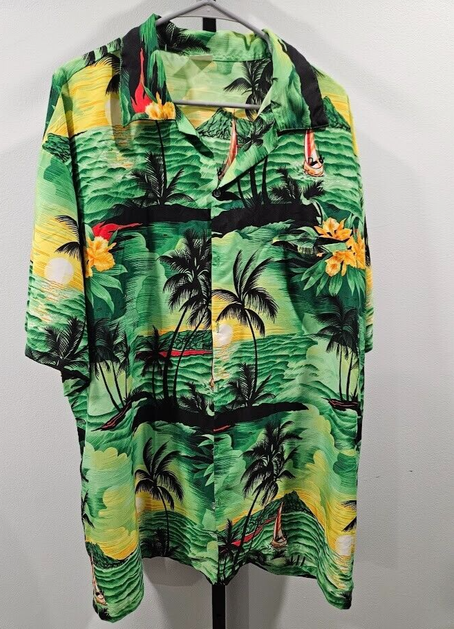 Vintage King Kameha green floral Hawaiian button up size 4XL Sea Flowers Palms