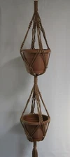MACRAME PLANT HANGER 50 inch 2 Tier 6mm Cinnamon - CHOOSE CORD COLOR