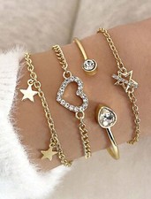 Bracelet, Gold, Set of 4, Bangle And Chains, Women  s Fashion Jewelry Accessories