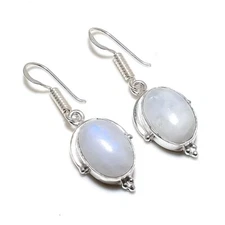 Moonstone Gemstone Handmade 925 Sterling Silver Jewelry Earring Size 1.75"