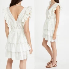 NWT LOVE THE LABEL Anthro $295 Ecru Eyelet Ruffle Tiered Mini Dress Cottage Core
