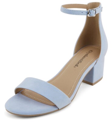 Classified Women Low Block Heel Sandals Open Toe Ankle Strap Weekend Blue Suede