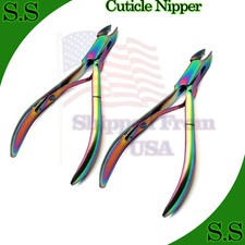 Set Of 2 Multi Titanium Color Rainbow Professional Cuticle Nipper Stainless Stee
