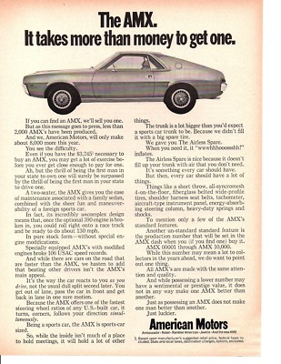 1968 AMERICAN MOTORS AMX / OPTIONAL 390 ~ ORIGINAL PRINT AD